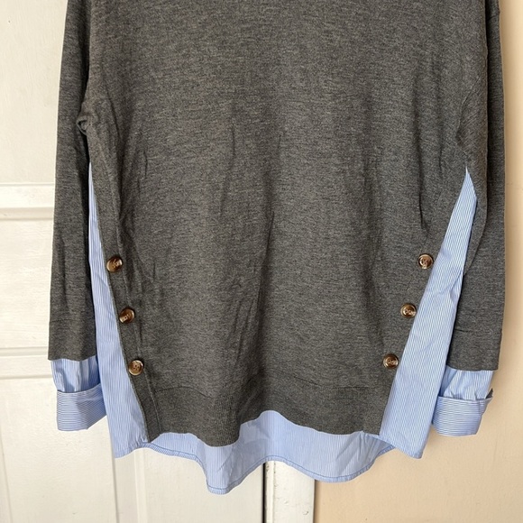J’Envie Mix Media Gray Blue stripes Shirt Size XS - Picture 2 of 10